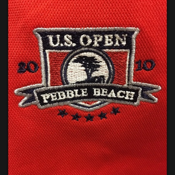 Nike Dri-Fit Golf Pebble Beach US Open 2010 Red Black Polo Shirt Short Sleeve L - Picture 6 of 12